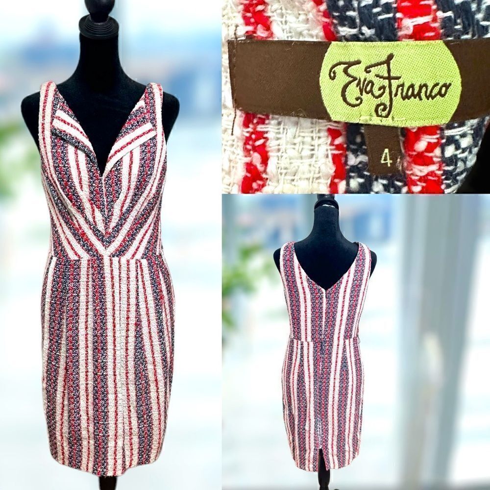 Anthropologie EVA FRANCO Red White and Blue Tweed Dress size 4